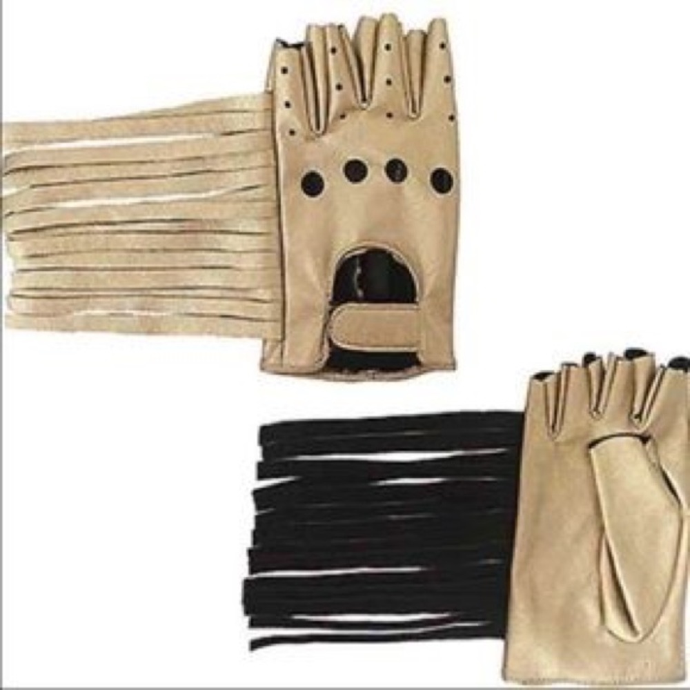 Gold fringe gloves